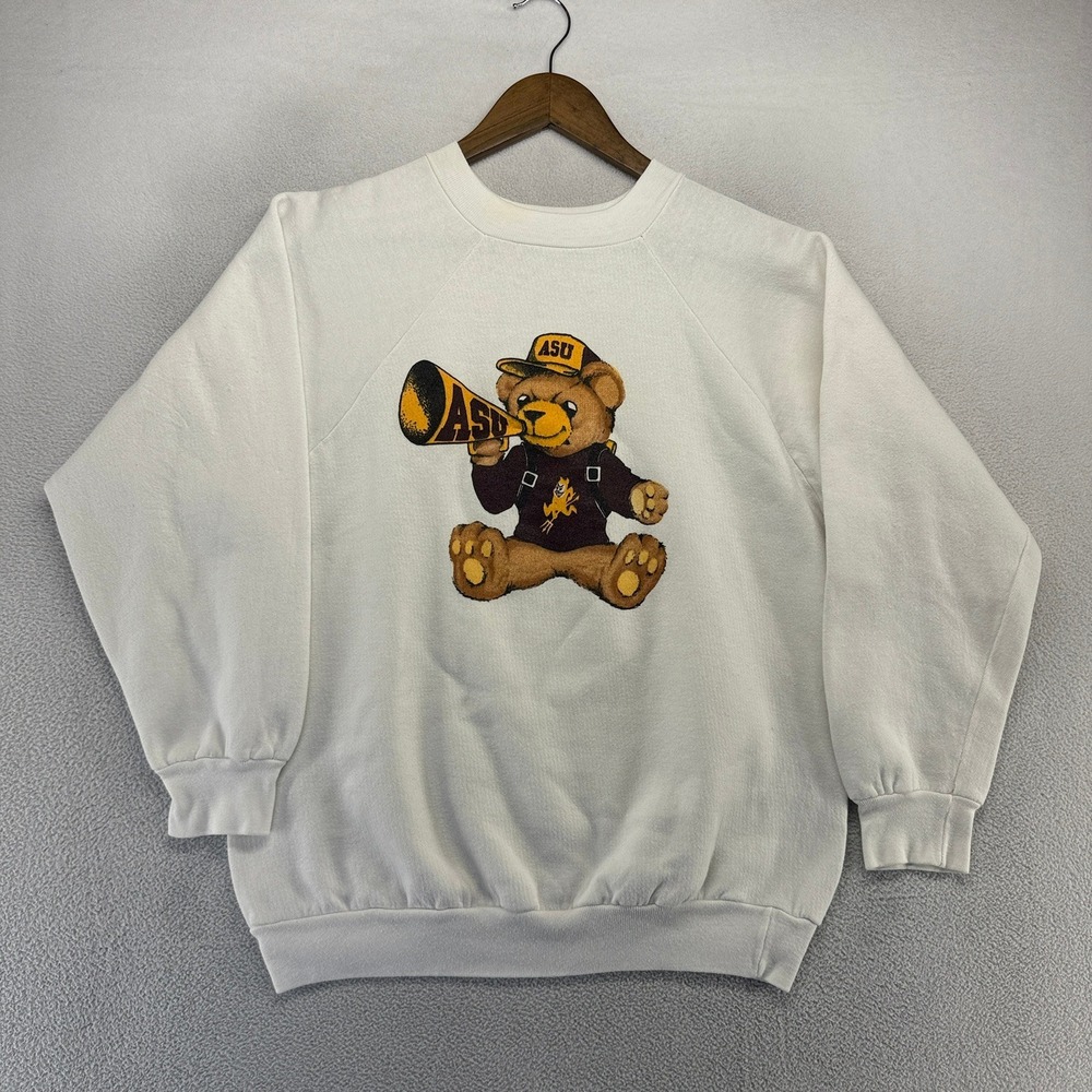 Vintage Arizona State Sweatshirt Adult medium White Bear Teddy Double Sided 90s